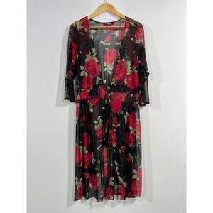 Rainbow Y2K Boho Festival Sheer Mesh Floral Duster Cardigan Tie Front Womens OS